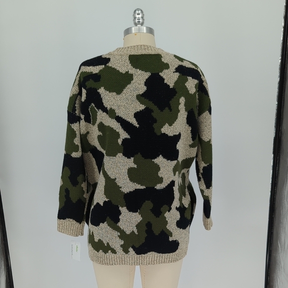 00130 Womens Camo Knit Cardigan Sweater Green Black Size M/L military hipster - Picture 2 of 4